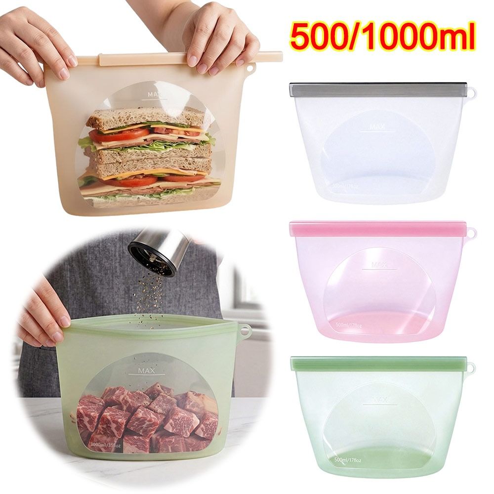 Reusable Zip Bag - Kantong Penyimpanan Makanan Silikon Anti Lembab,