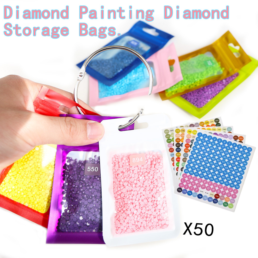 Reusable Zip Bag - 50pcs Tas Penyimpanan Manik-manik Lukisan Berlian